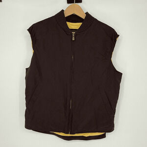 Loro Piana Mens Vest Size Small Cashmere Lined Quilted Full Zip Brown Yellow